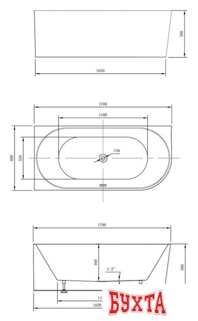 Ванна Vincea VBT-402-1700L 170x80L 4
