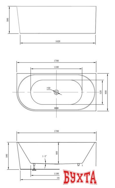 Ванна Vincea VBT-402-1700R 170x80R 4