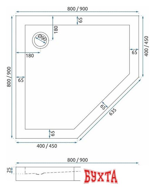 Душевой поддон Rea Diamond 90x90 (белый) 5