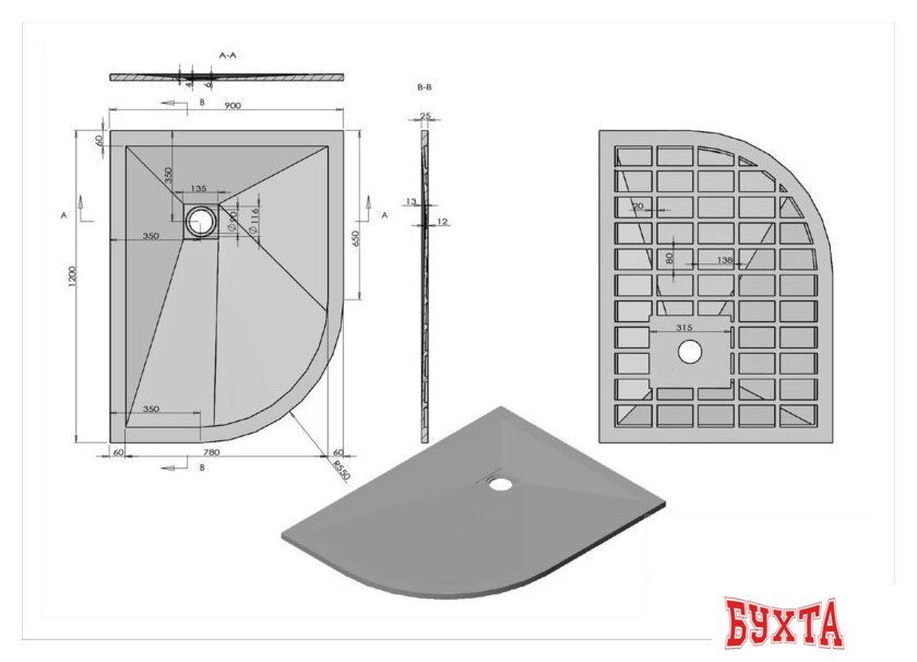 Душевой поддон Vincea VST-4SQ9012W-R 120x90 2