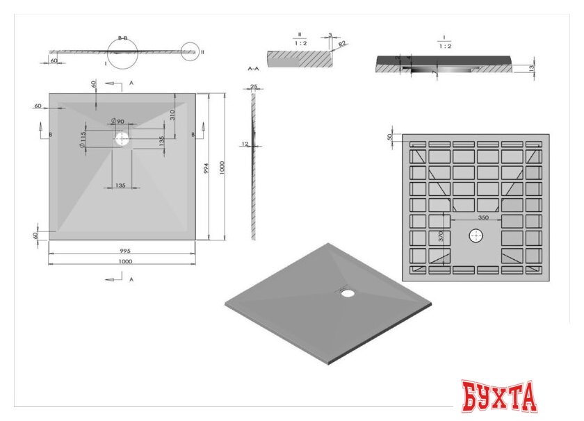 Душевой поддон Vincea VST-4SR1010W 100x100 2