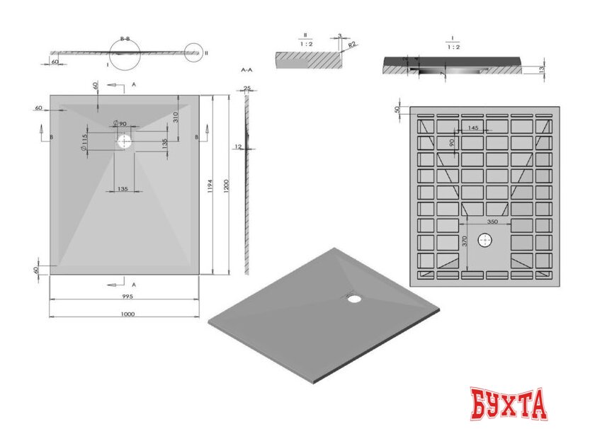 Душевой поддон Vincea VST-4SR1012W 120x100 2