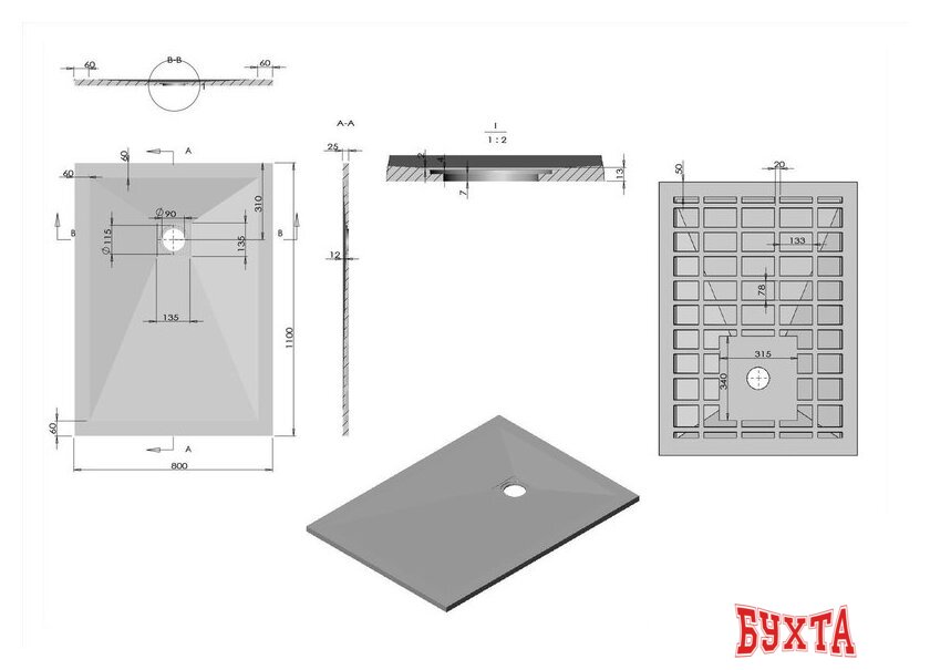 Душевой поддон Vincea VST-4SR8011A 110x80 5