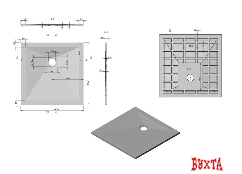 Душевой поддон Vincea VST-4SR8080W 80x80 2