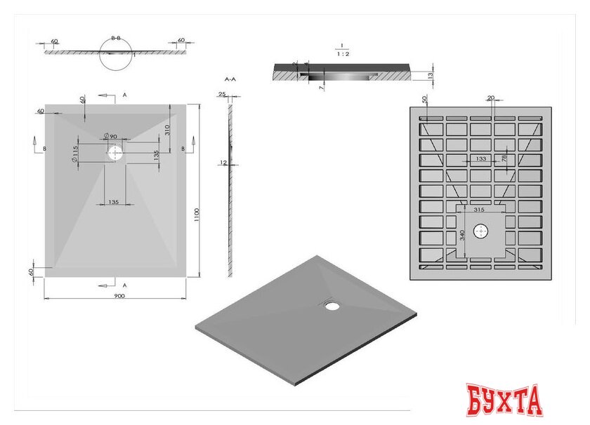 Душевой поддон Vincea VST-4SR9011G 110x90 4