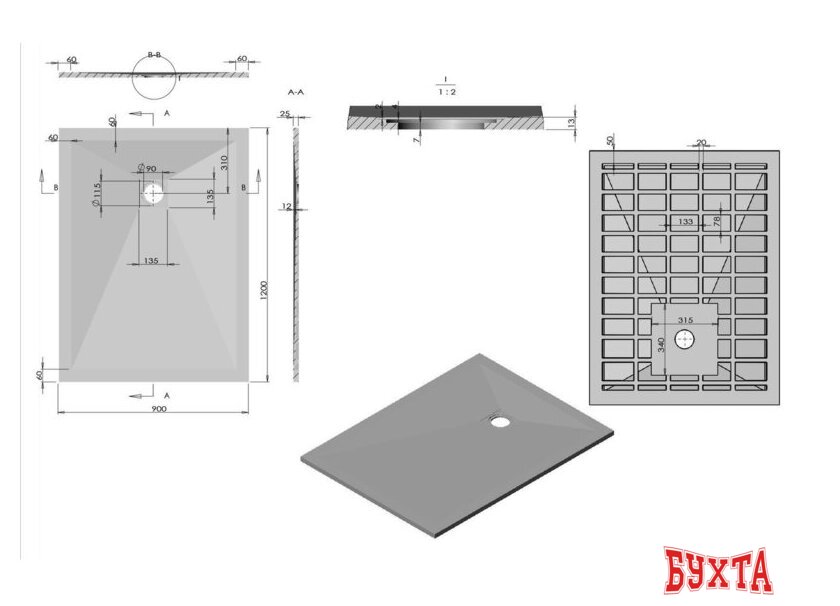 Душевой поддон Vincea VST-4SR9012W 120x90 2