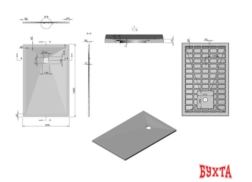 Душевой поддон Vincea VST-4SR9014W 140x90 2