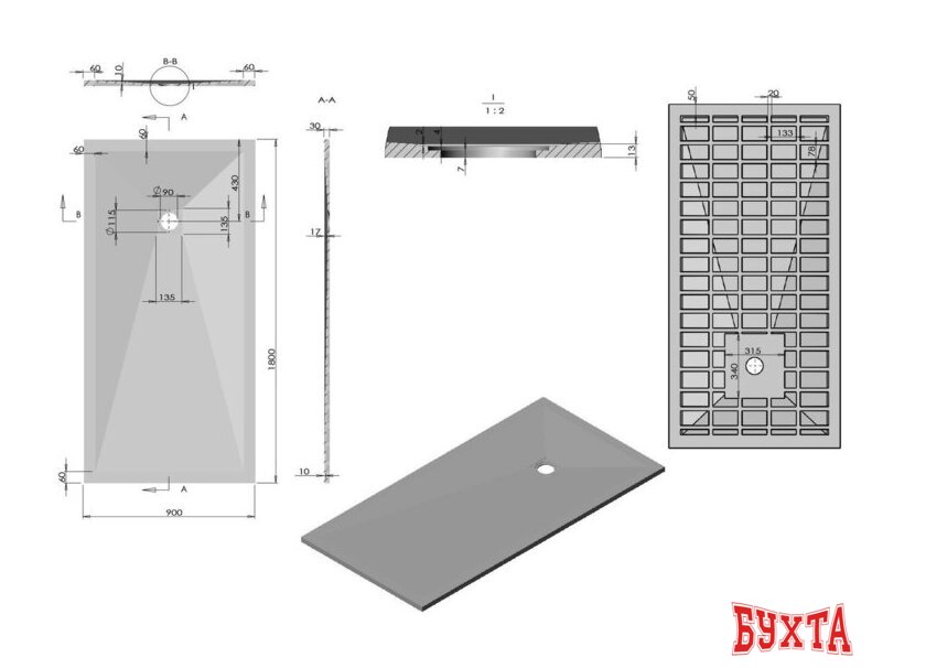 Душевой поддон Vincea VST-4SR9017W 170x90 2