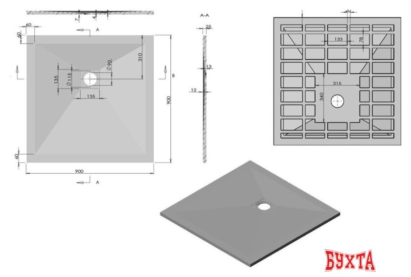 Душевой поддон Vincea VST-4SR9090C 90x90 2