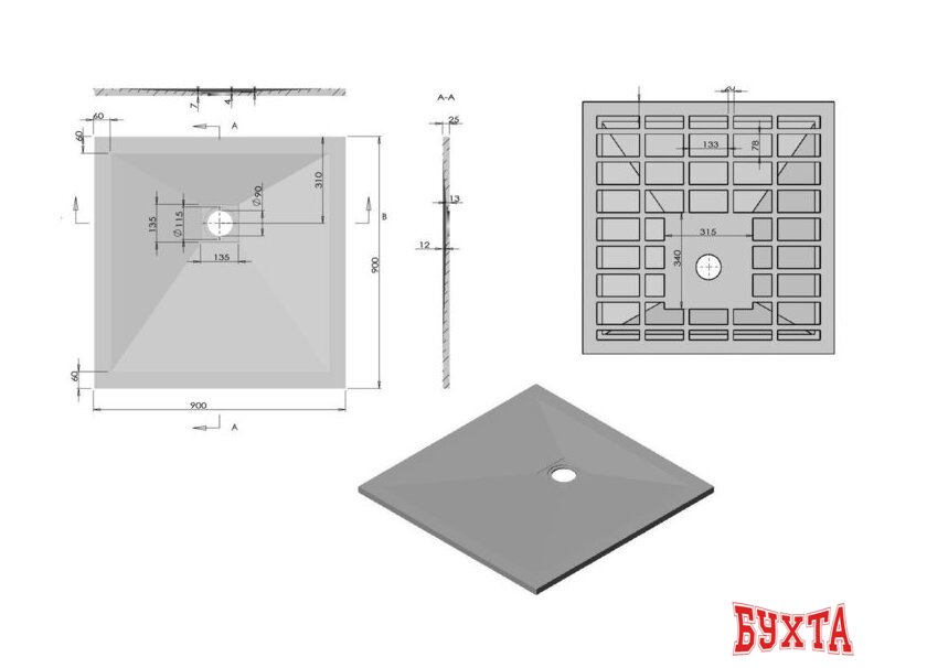 Душевой поддон Vincea VST-4SR9090G 90x90 2