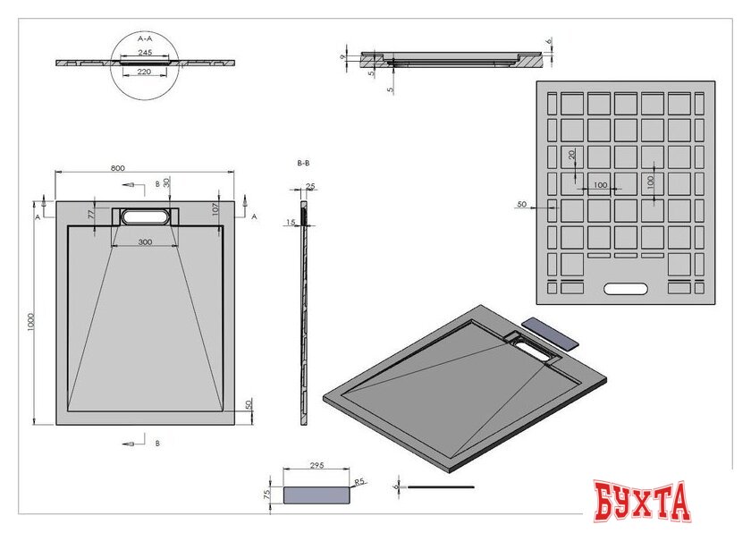Душевой поддон Vincea VST-4SRL8010A 100x80 5