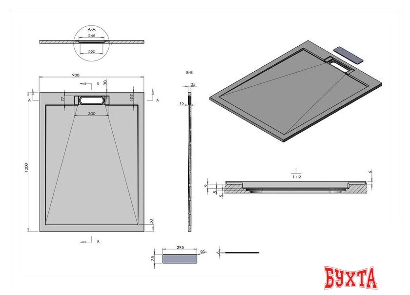 Душевой поддон Vincea VST-4SRL9012G 120x90 4