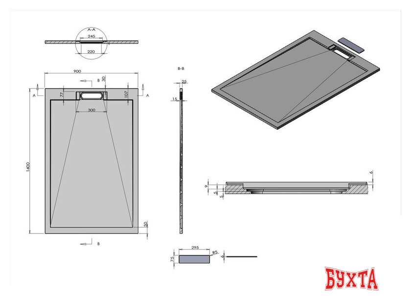 Душевой поддон Vincea VST-4SRL9014A 140x90 5