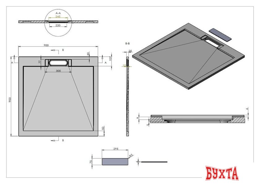 Душевой поддон Vincea VST-4SRL9090A 90x90 3
