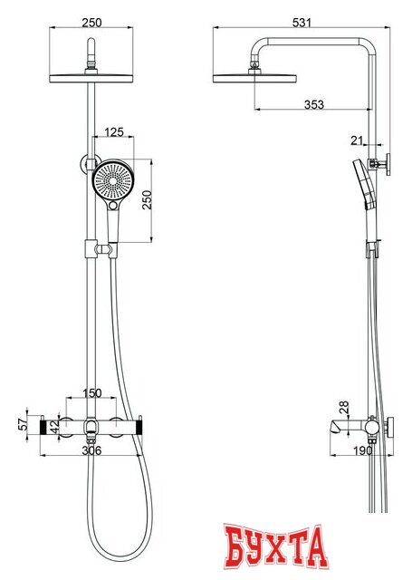 Душевая система Vincea Rim VSFS-2RM1MB 4