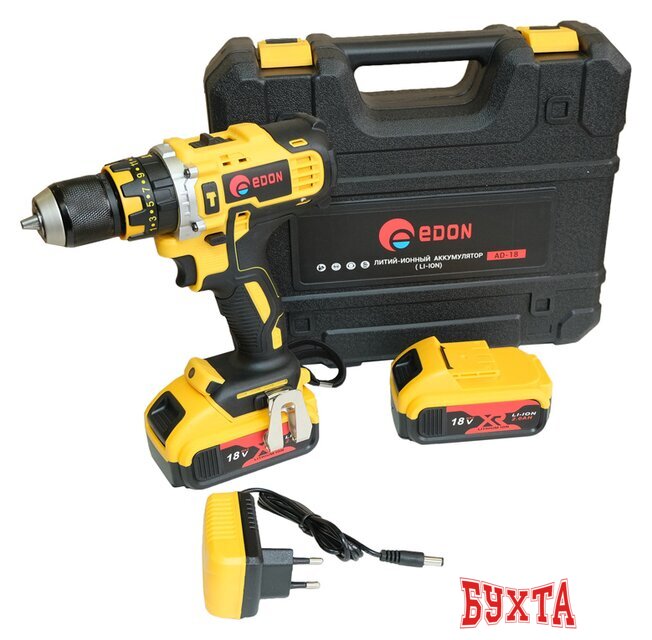 Дрель-шуруповерт Edon AD-18 1002010507 (с 2-мя АКБ, кейс, набор оснастки)