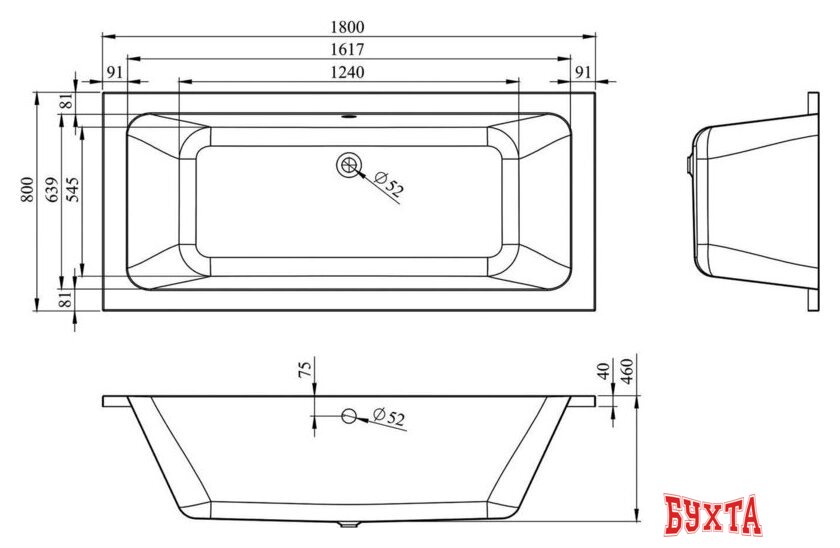 Ванна Lavinia Boho Pure 180x80 37100080 3