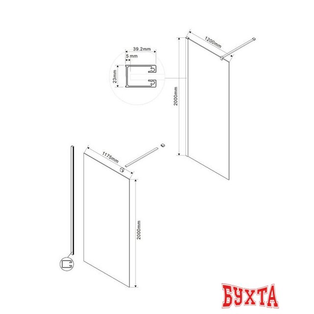 Душевая стенка Vincea Walk-In VSW-1H120CLB (матовый черный/прозрачное) 3