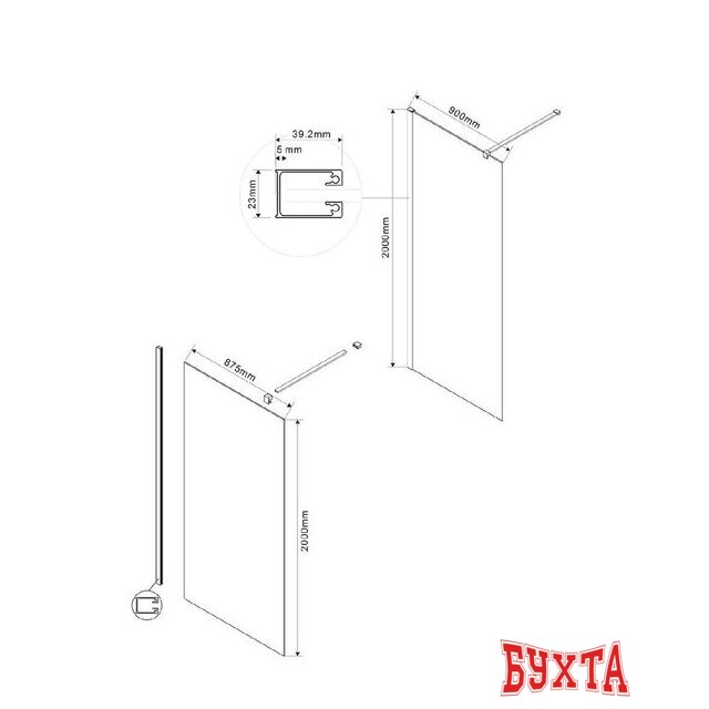 Душевая стенка Vincea Walk-In VSW-1H900CLB (матовый черный/прозрачное) 3