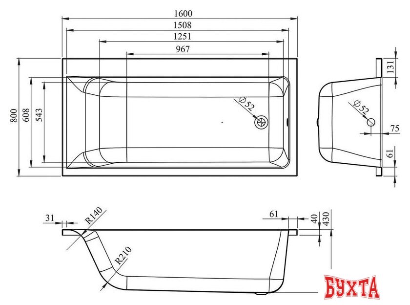 Ванна Lavinia Boho Catani 160х80 3712160R 3