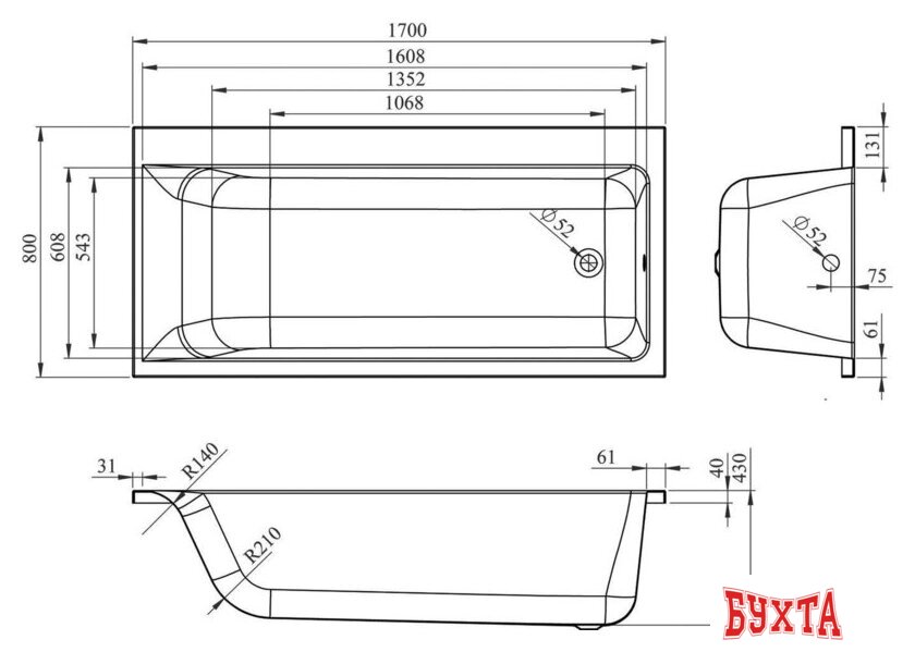 Ванна Lavinia Boho Catani 170х80 3712170R 3