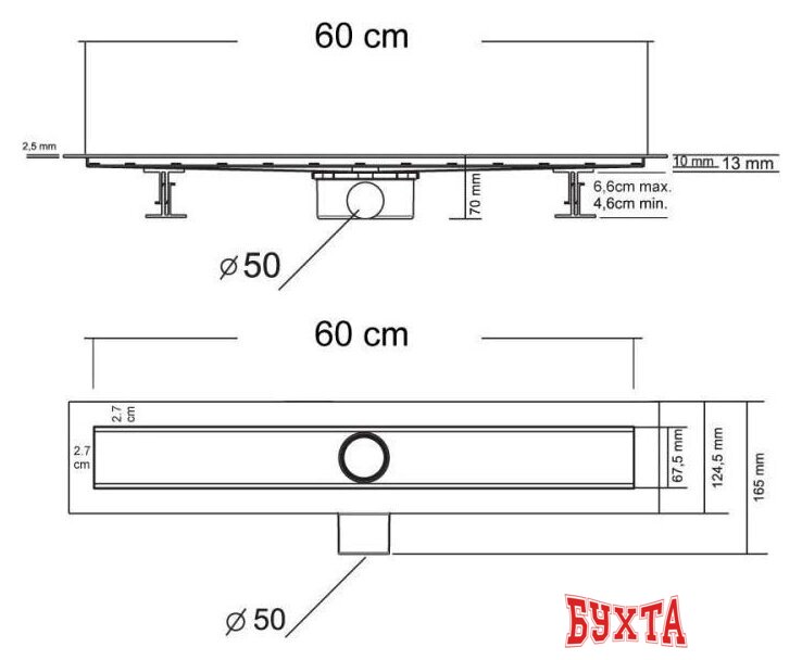 Трап/канал Vincea Optima SAY.601.60.P.BUK 60 2