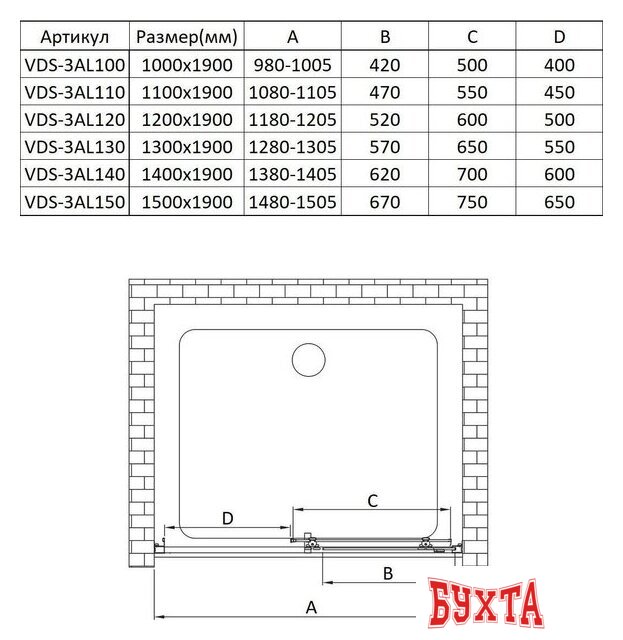 Душевая дверь Vincea Alpha VDS-3AL140CLG 4