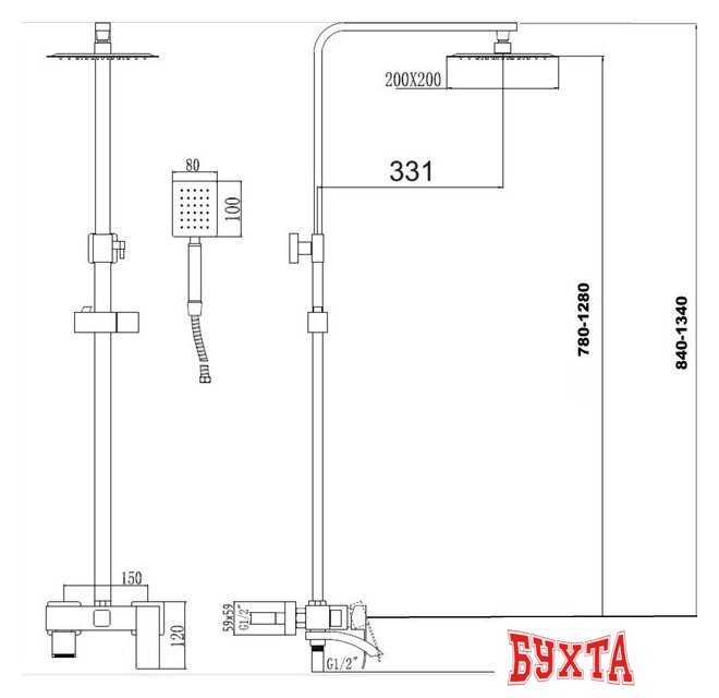 Душевая система Savol FS8645-1 2