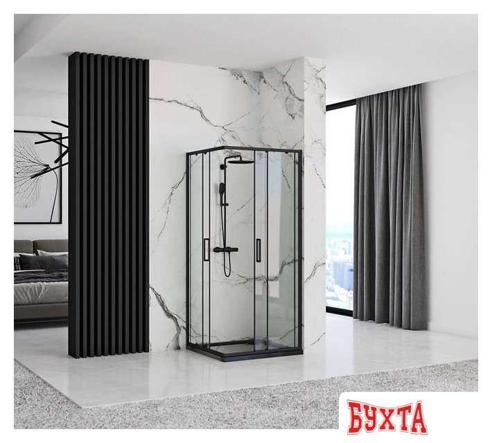 Душевой уголок Rea Punto 90x90 (черный/прозрачное стекло) 3