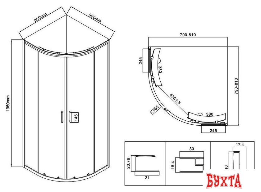 Душевой уголок Vincea City VSQ-5CT800MT 5