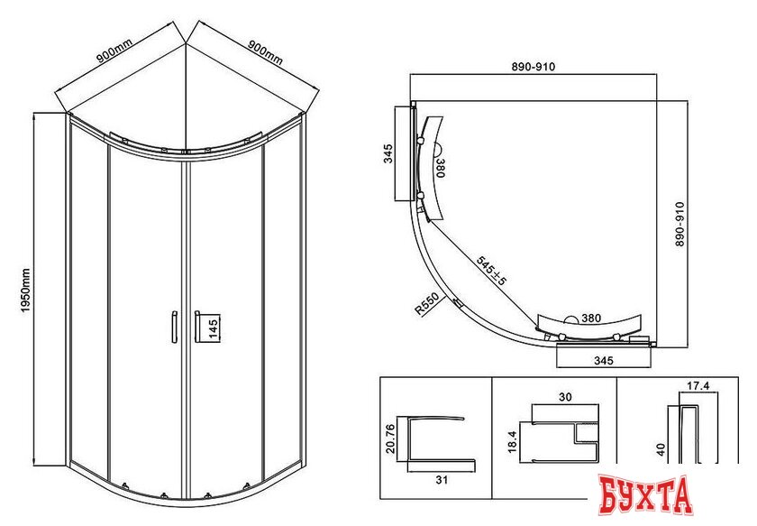 Душевой уголок Vincea City VSQ-5CT900MT 5
