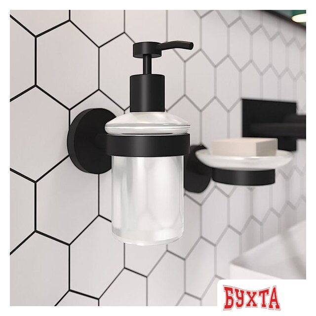 Дозатор для жидкого мыла Wellsee Finishing Touch 182512000 с держателем (матовый черный) 4