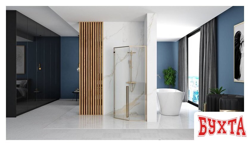 Душевой уголок Rea Diamond 90x90 (золотой/прозрачное стекло) 4