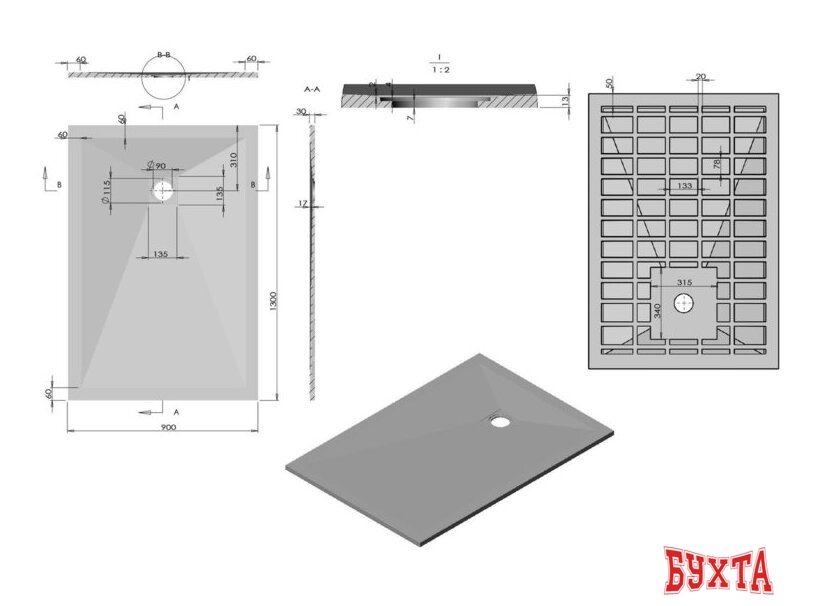 Душевой поддон Vincea VST-4SR9013W 130x90 2