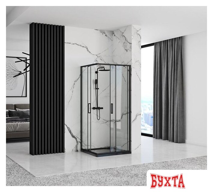 Душевой уголок Rea Punto 80x80 (черный/прозрачное стекло) 3