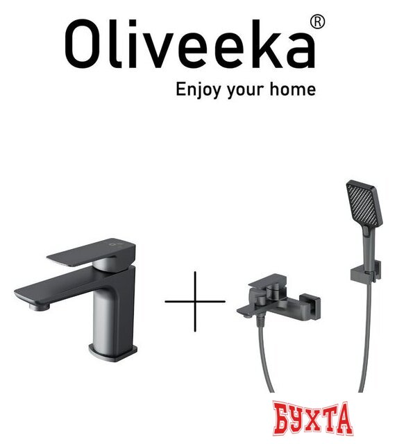 Комплект смесителей Oliveeka OL-639003A+139003-BGM (матовый оружейный металл) 1
