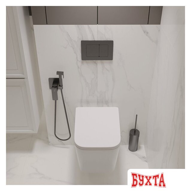 Унитаз подвесной Oliveeka OL-MQ-003 + OL-5014 + OL-E12-BGM (матовый оружейный металл) 4