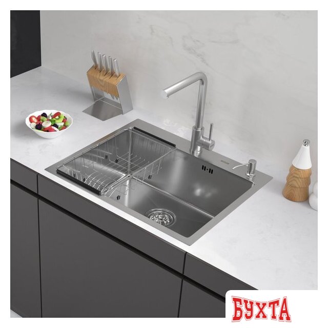 Кухонная мойка ARFEKA ECO AR мойка 600*500, коландер F, дозатор SATIN 1