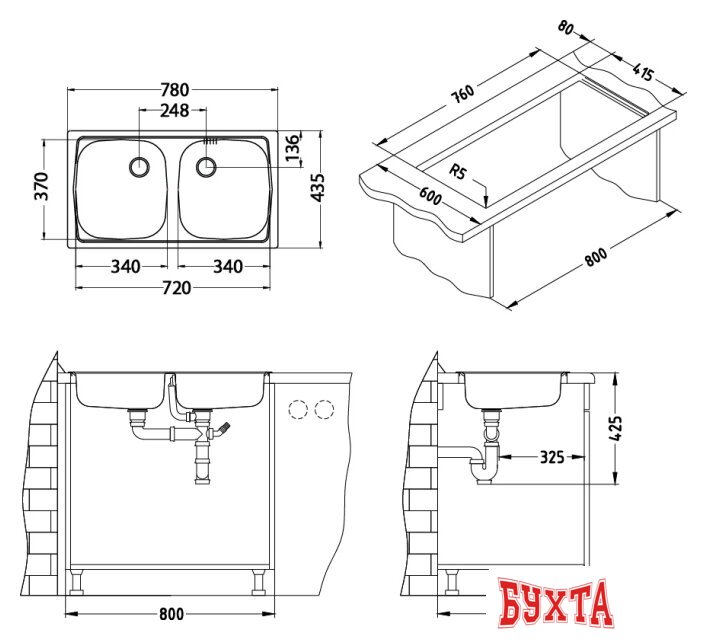 Кухонная мойка Alveus Basic 160 Satin-90 3
