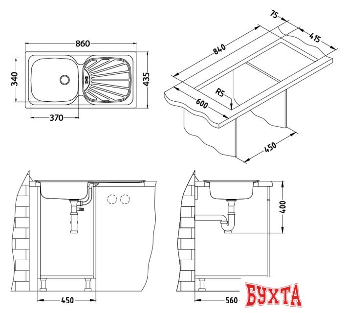 Кухонная мойка Alveus Basic 80 Leinen 3