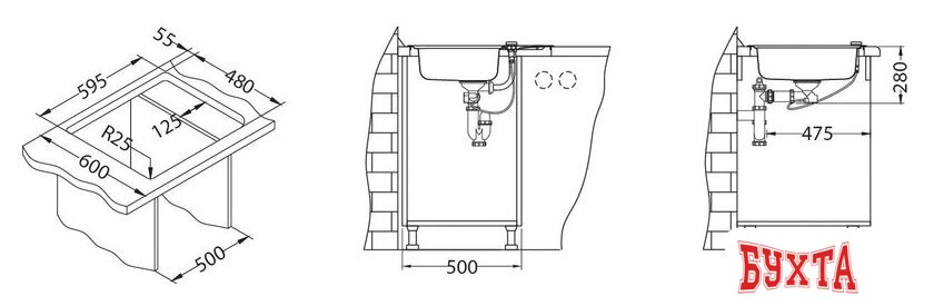 Кухонная мойка Alveus Line 60 (нержавеющая сталь) 2