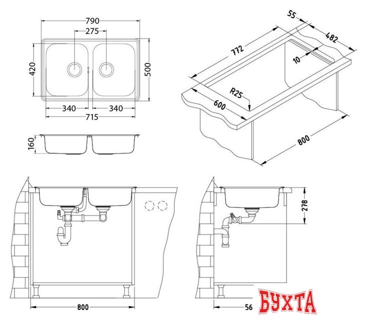 Кухонная мойка Alveus Line 90 Satin-90 2