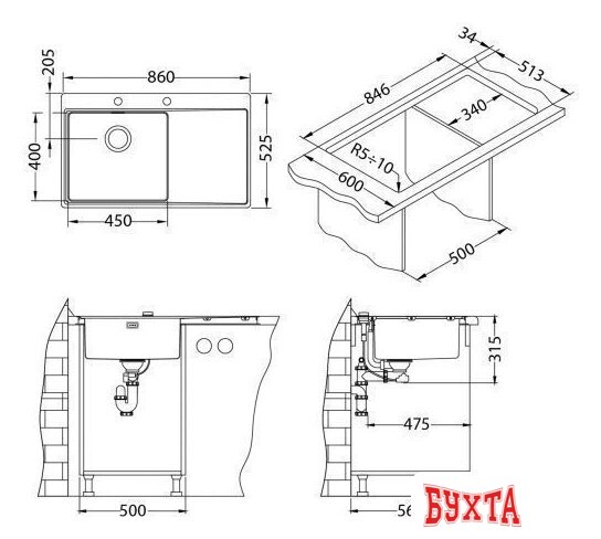Кухонная мойка Alveus Pure 50 R 1103653 4