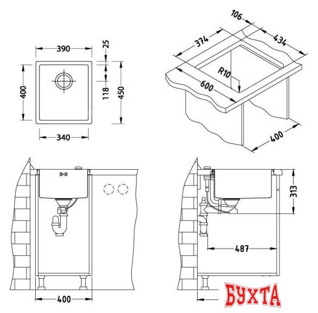 Кухонная мойка Alveus Monarch Quadrix 20 (золотистый) 3