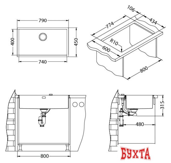 Кухонная мойка Alveus Monarch Quadrix 60 (бронзовый) 2