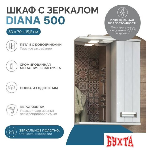 Мебель для ванных комнат Vigo Зеркало Diana 500 прав со спотом 2