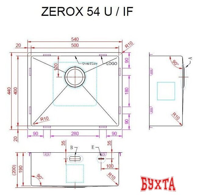 Кухонная мойка ZorG Zerox 54 U / IF PVD Gunblack 4