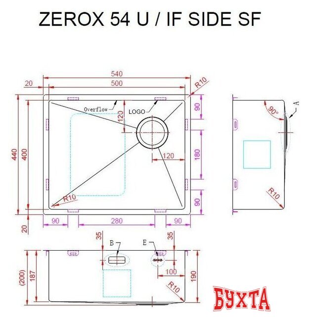 Кухонная мойка ZorG Zerox 54 U / IF Side SF Zurinox Steel 4