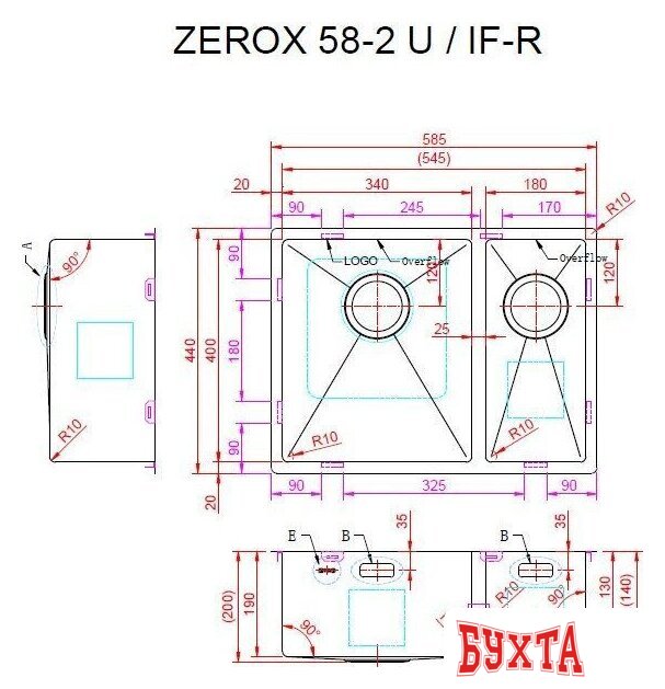 Кухонная мойка ZorG Zerox 58-2 U / IF-R Steel 4