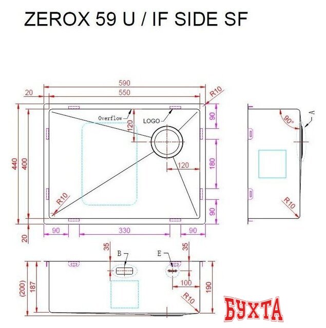 Кухонная мойка ZorG Zerox 59 U / IF Side SF Zurinox Steel 4